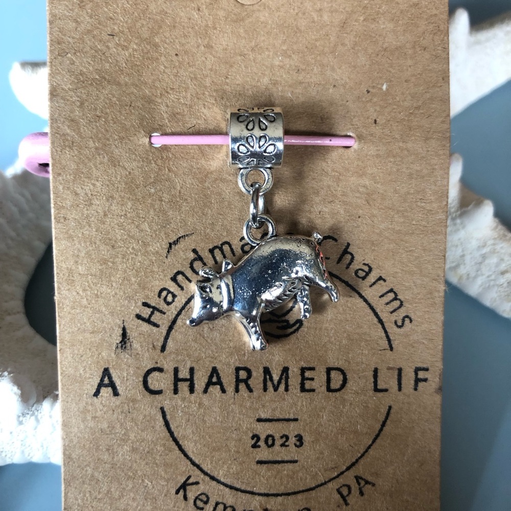 NWT, Handmade by A Charmed Life. Silver Pig & Bail